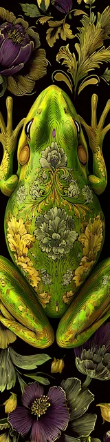 Free printable frog bookmark featuring overhead green frog